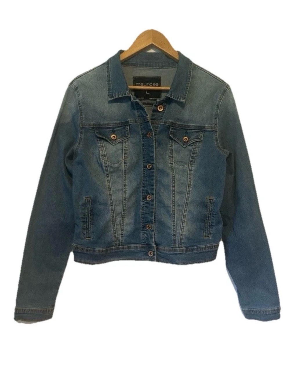 Maurices Medium Wash Denim Jacket Size L Blue Classic Jean Trucker Western